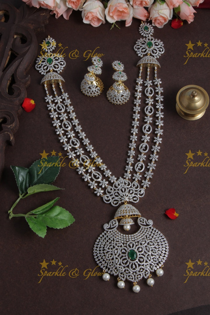 GJ polish Exclusive American Daimond statement long necklace -Green