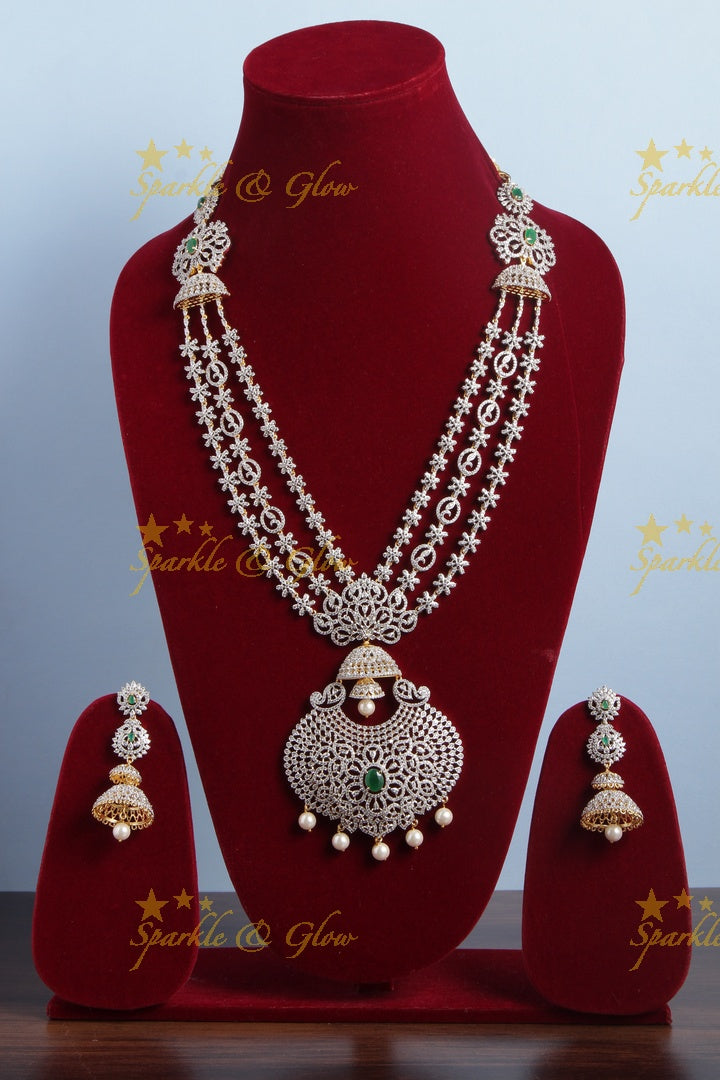 GJ polish Exclusive American Daimond statement long necklace -Green