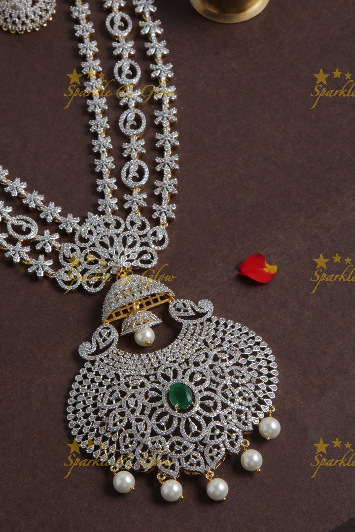 GJ polish Exclusive American Daimond statement long necklace -Green