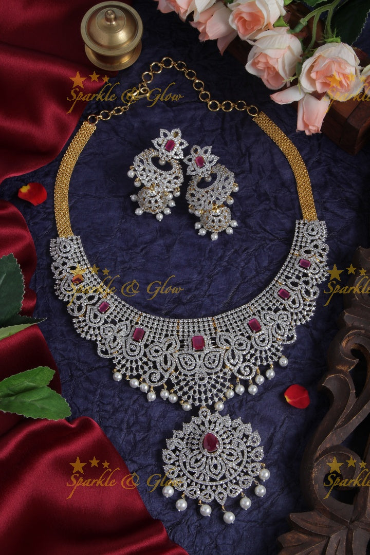 GJ polish Heavy Bridal AD Stone Necklace - Green