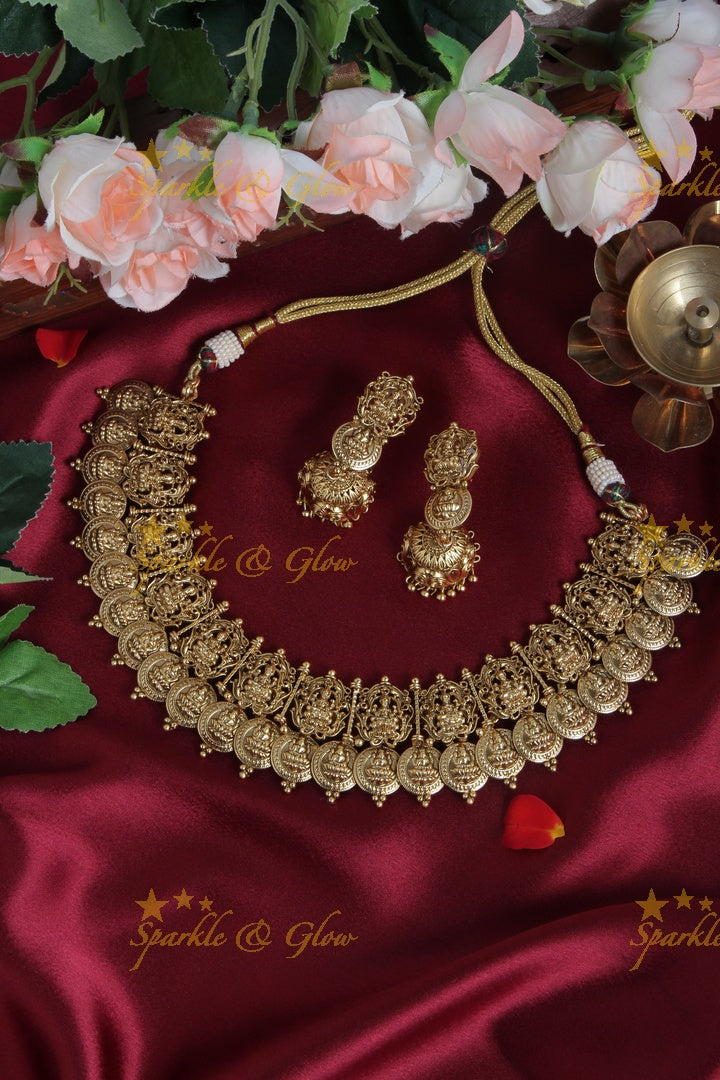 Intricately Carved Lakhsmi Coin Necklace