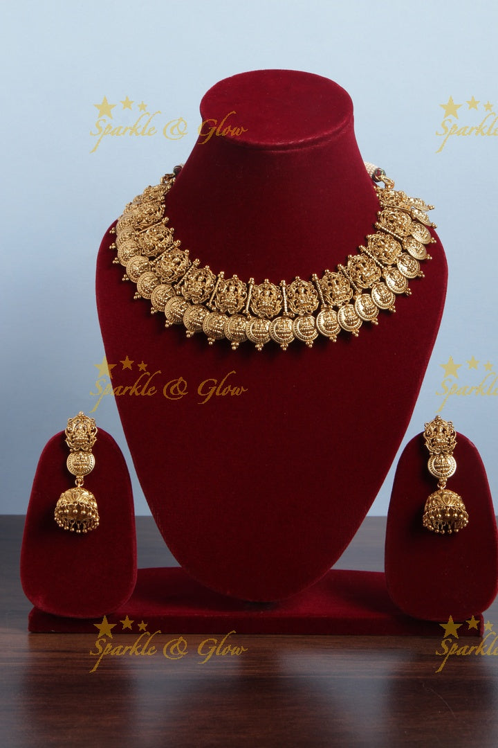 Intricately Carved Lakhsmi Coin Necklace