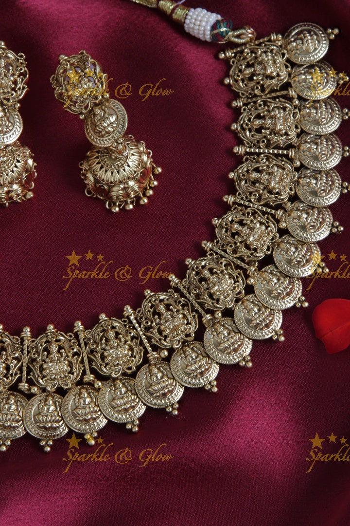 Intricately Carved Lakhsmi Coin Necklace