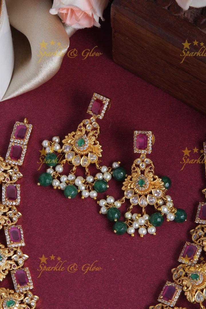 Premium Matt Beautiful Bridal Necklace with Green beads