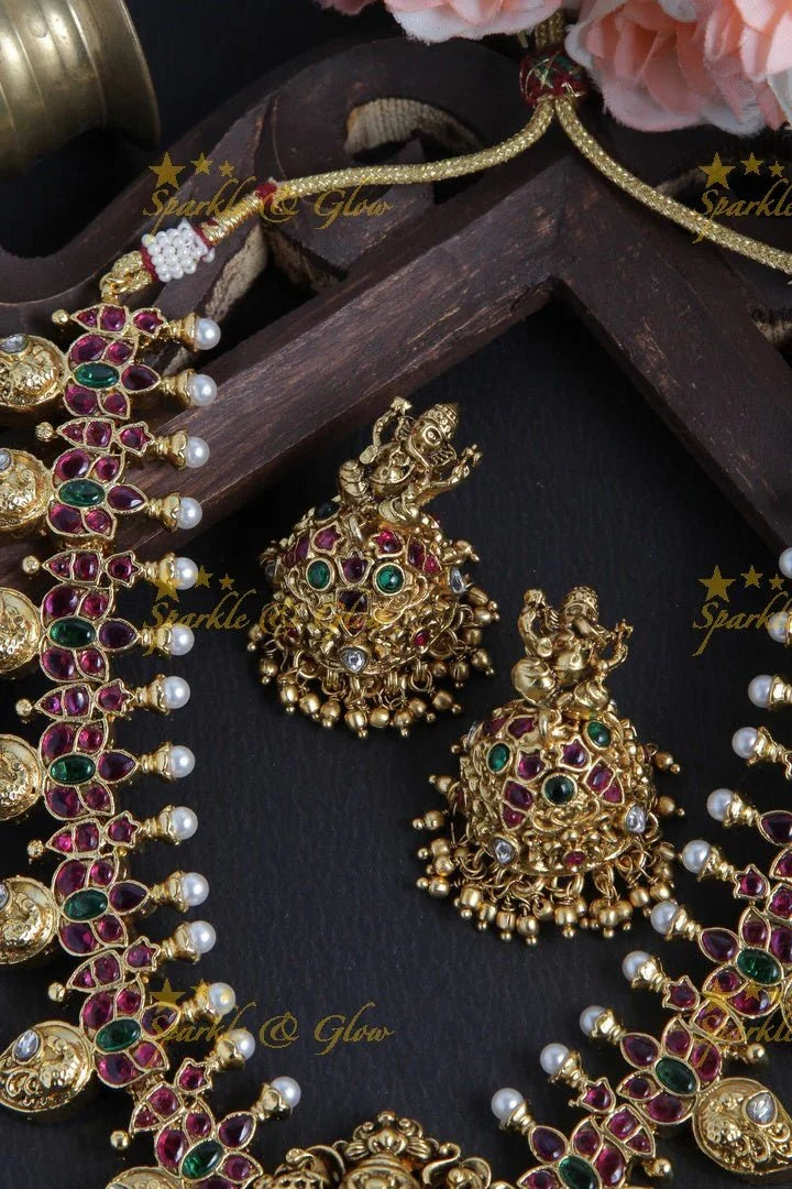 Gold alike Ganesha carved mango necklace - Sparkle and Glow