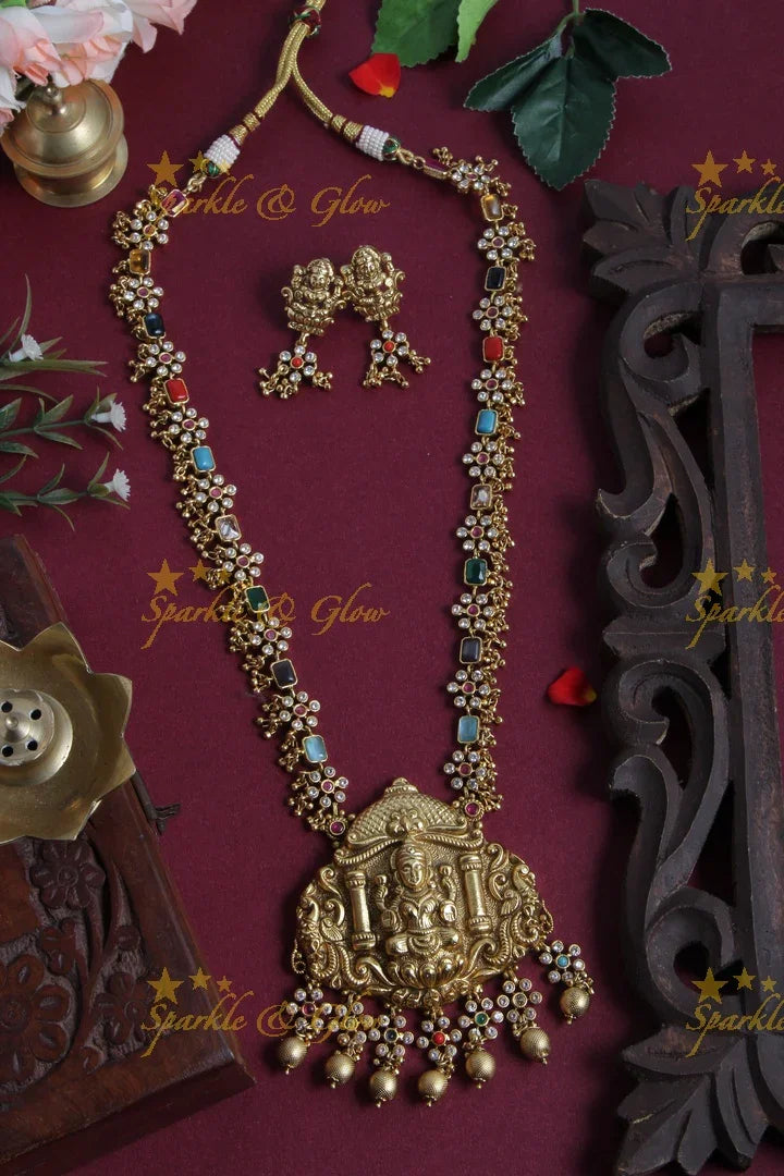 Intricately Craved Lakshmi Pendent Floral Necklace - Pink - Sparkle and Glow
