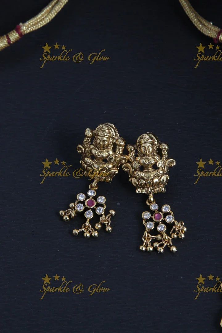 Intricately Craved Lakshmi Pendent Floral Necklace - Pink - Sparkle and Glow