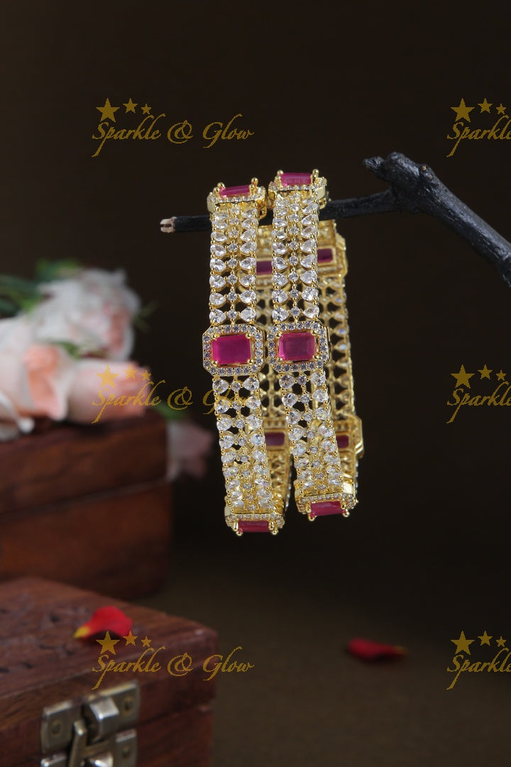 Gold polished ad bangles a pair  - Pink  -  2.8
