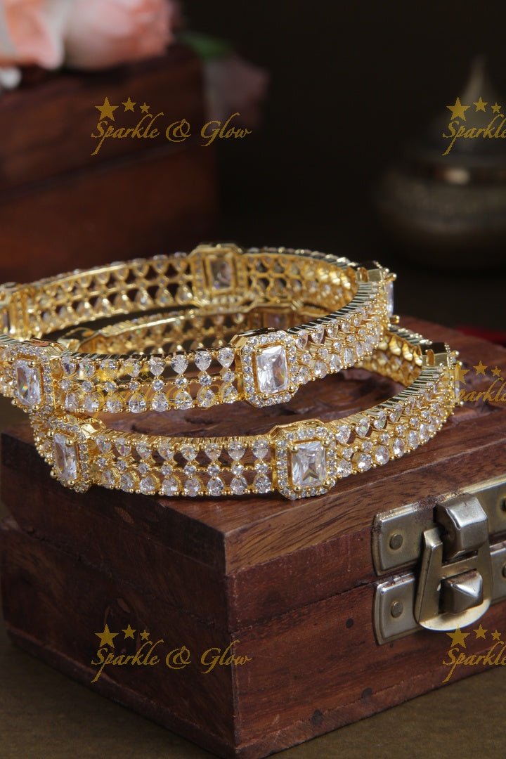 Gold polished ad bangles a pair - Pink - 2.4 - Sparkle and Glow - White - 