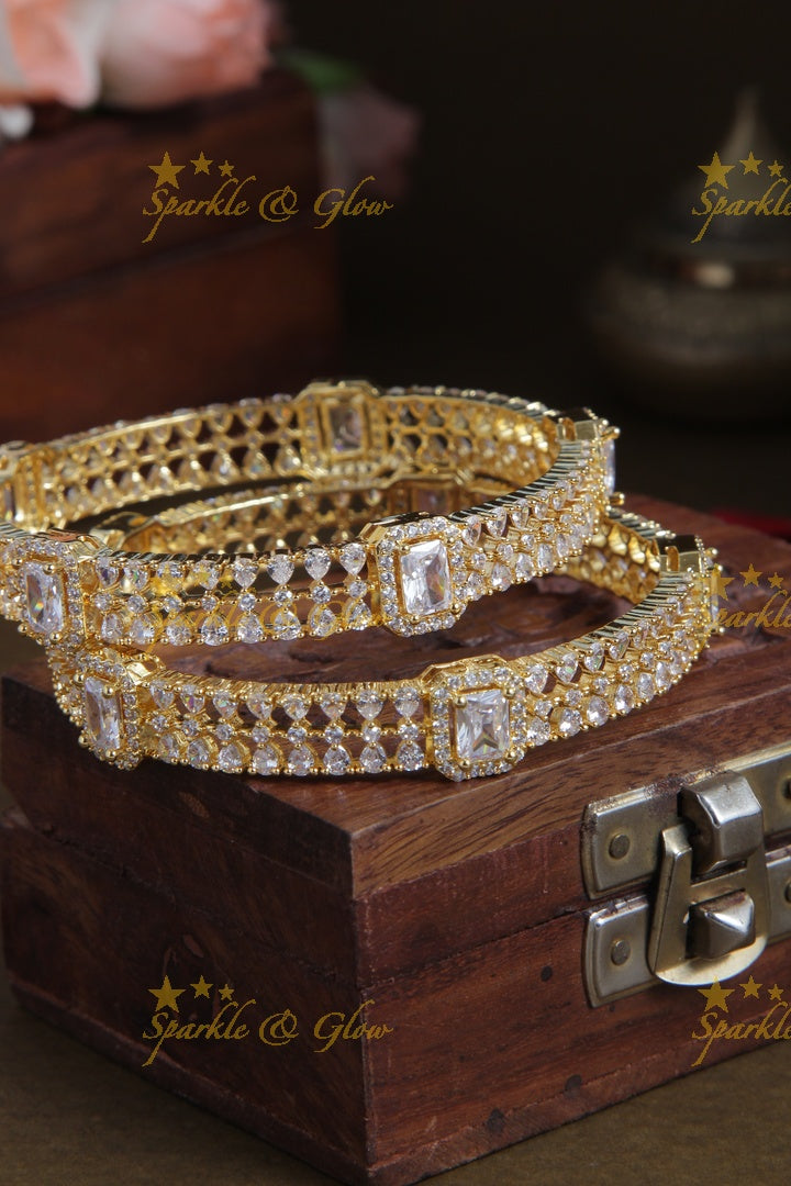 Gold polished ad bangles a pair  - Pink  -  2.8