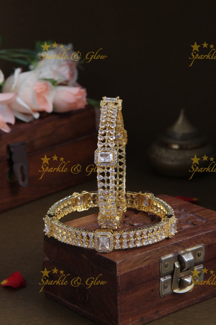 Gold polished ad bangles a pair  - White  -  2.8