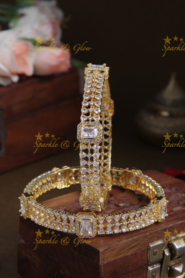 Gold polished ad bangles a pair  - White  -  2.8