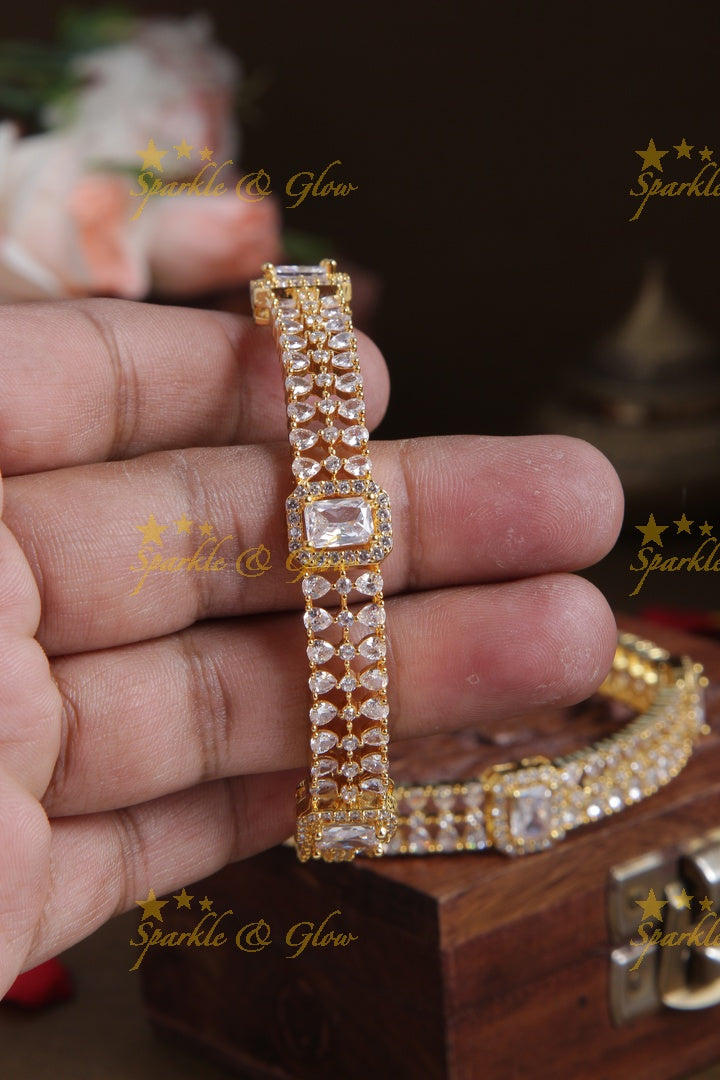 Gold polished ad bangles a pair  - White  -  2.8