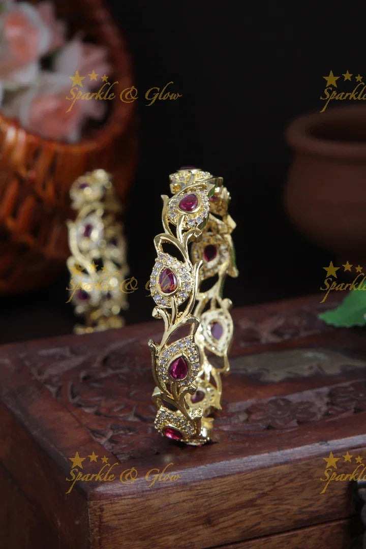 Gold polished leaf bangles a pair - Sparkle and Glow