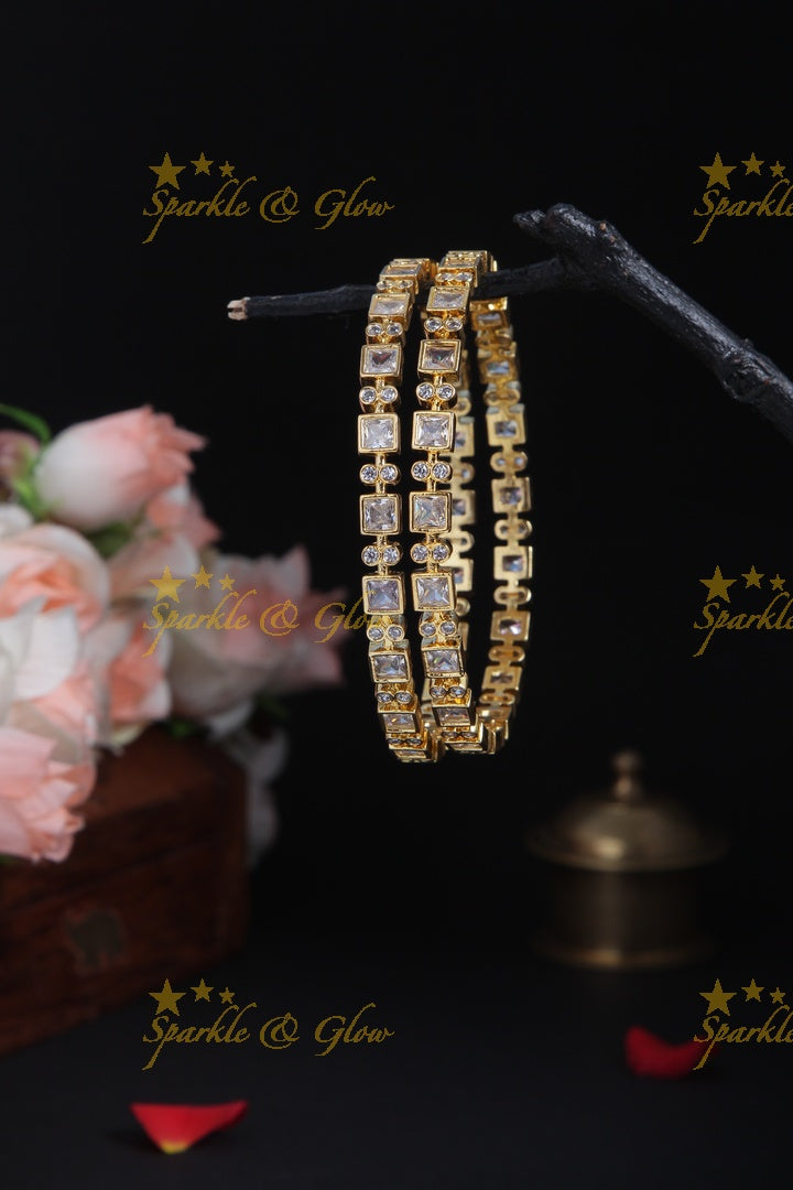 Gold polished square stones bangles a pair