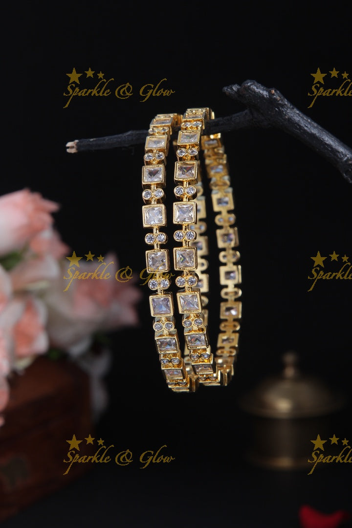 Gold polished square stones bangles a pair