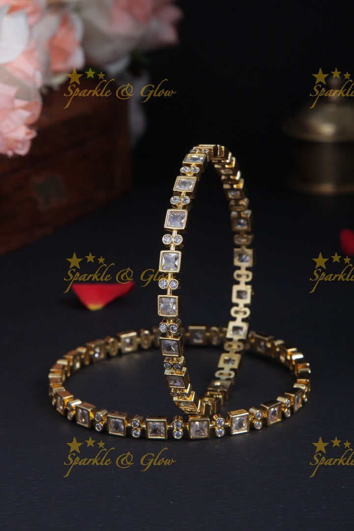 Gold polished square stones bangles a pair