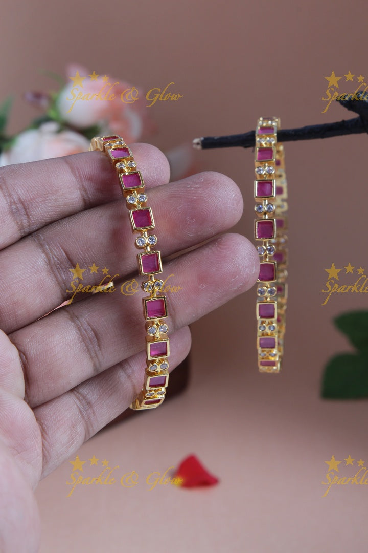 Gold polished square stones bangles a pair