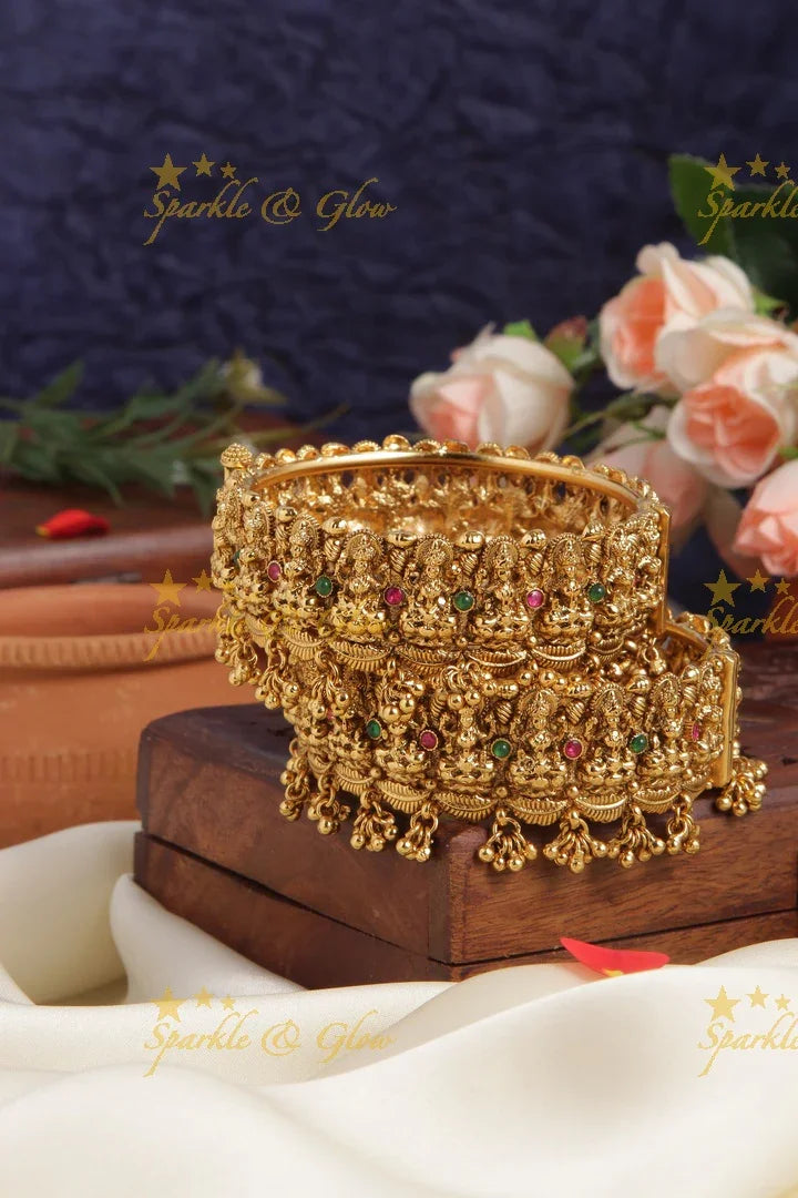Gold alike exquisite Lakshmi carved bridal bangle - Sparkle and Glow