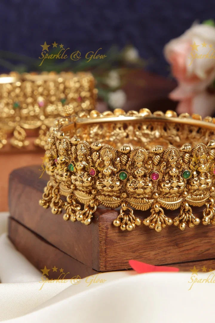 Gold alike exquisite Lakshmi carved bridal bangle - Sparkle and Glow