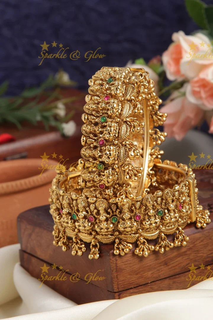 Gold alike exquisite Lakshmi carved bridal bangle - Sparkle and Glow