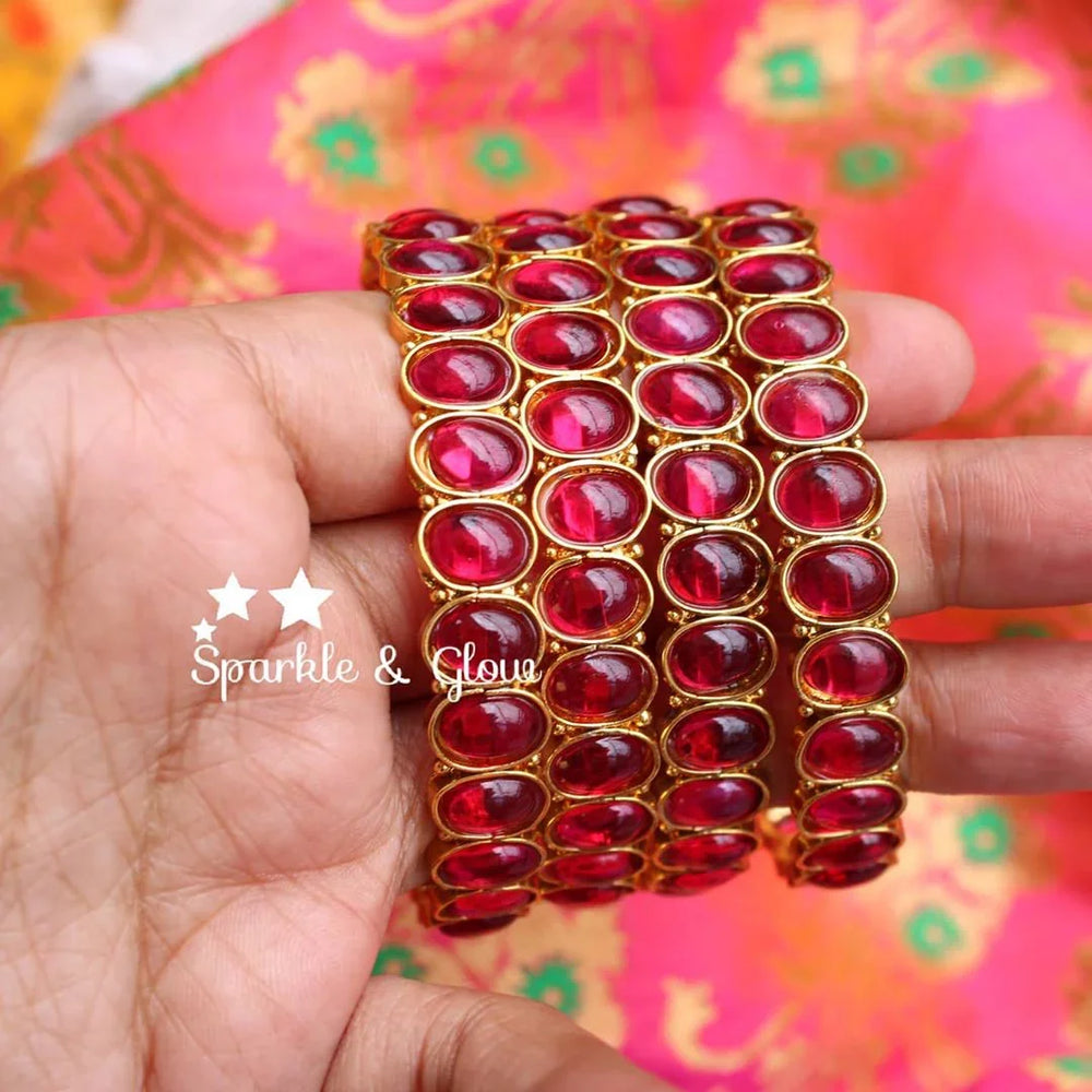 Kemp oval shaped stones Bangles set of four - Sparkle and Glow