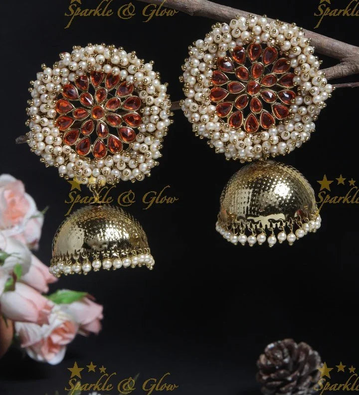 Jhumuka Studded Gold-Like Pearl Cluster Necklace - Black