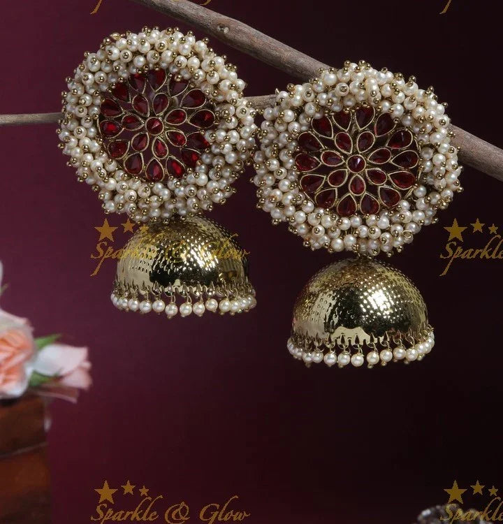 Jhumuka Studded Gold-Like Pearl Cluster Necklace - Black