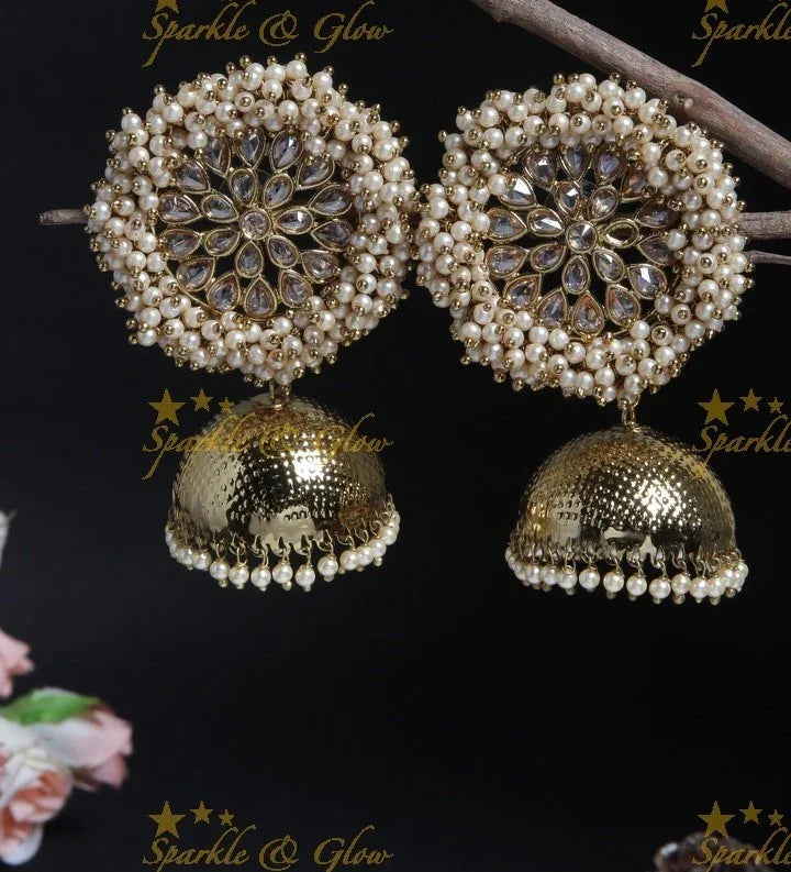Jhumuka Studded Gold-Like Pearl Cluster Necklace - Black