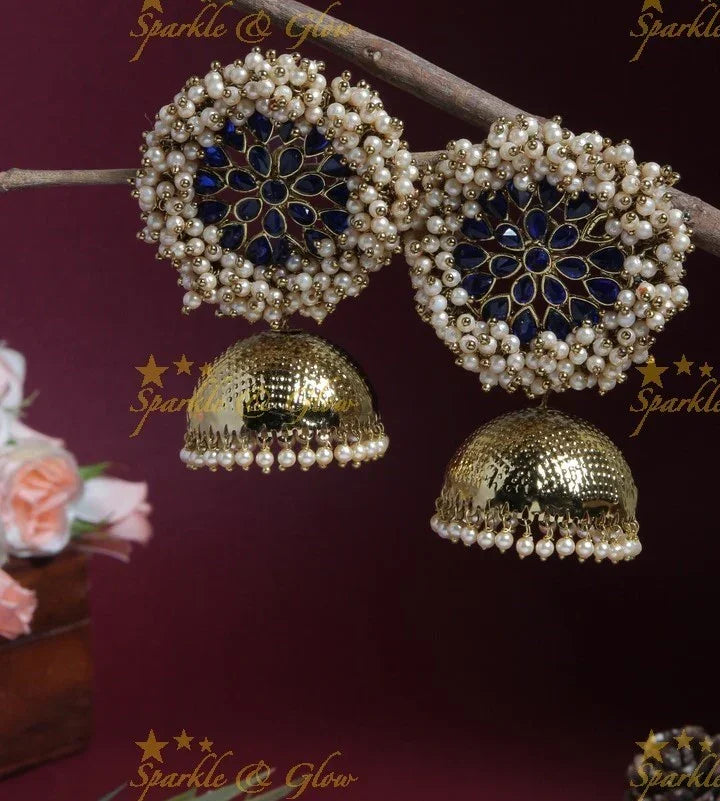 Jhumuka Studded Gold-Like Pearl Cluster Necklace - Black