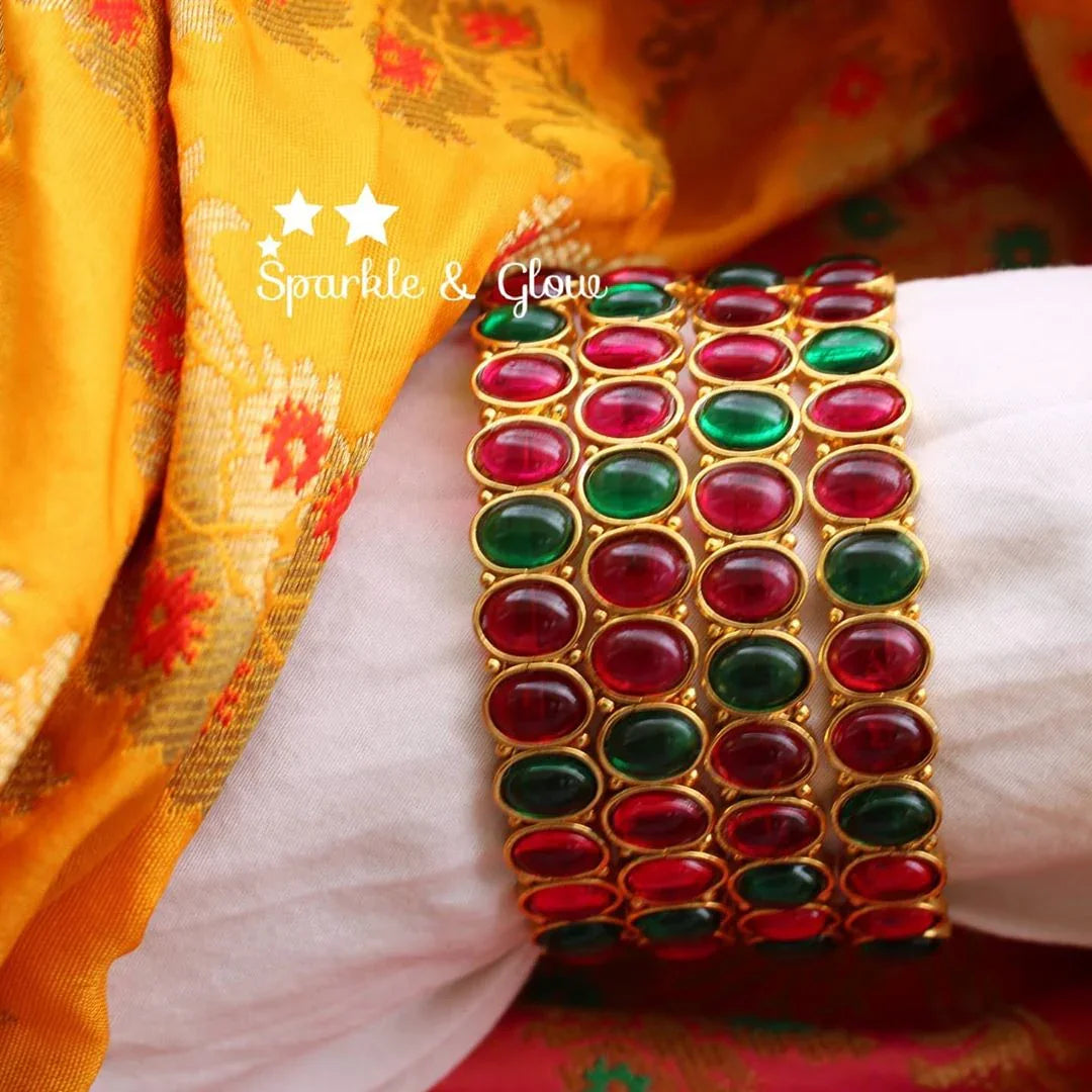 Kemp oval shaped stones Bangles set of four - Sparkle and Glow