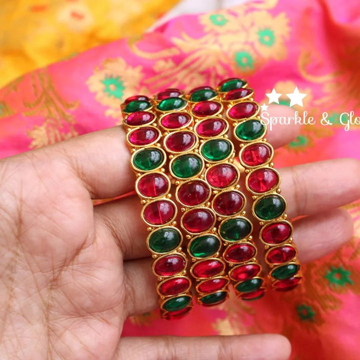 Kemp oval shaped stones Bangles set of four - Sparkle and Glow