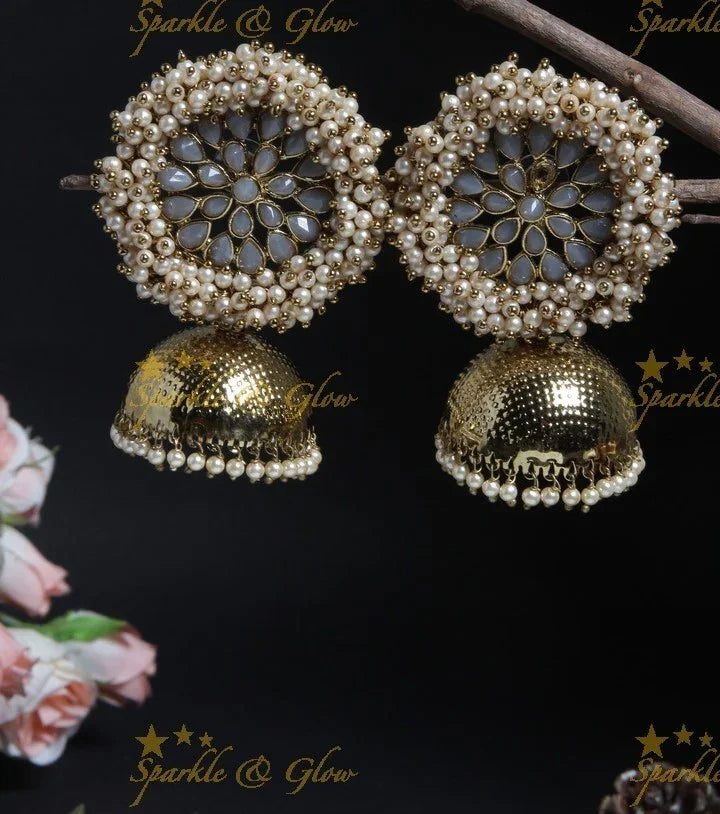 Jhumuka Studded Gold-Like Pearl Cluster Necklace - Black