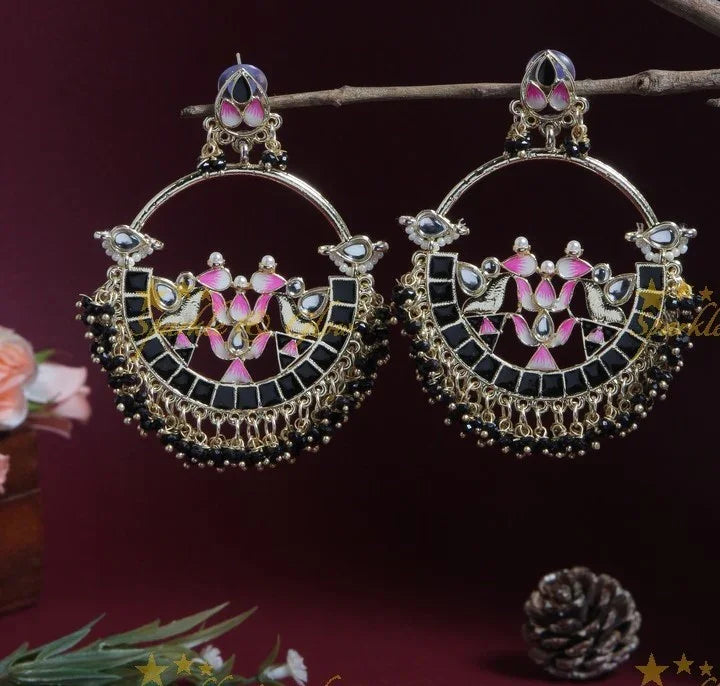 Yellow Meenakari Lotus Chandbali Earrings