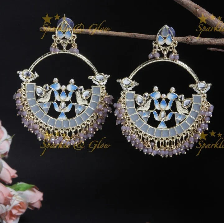Yellow Meenakari Lotus Chandbali Earrings