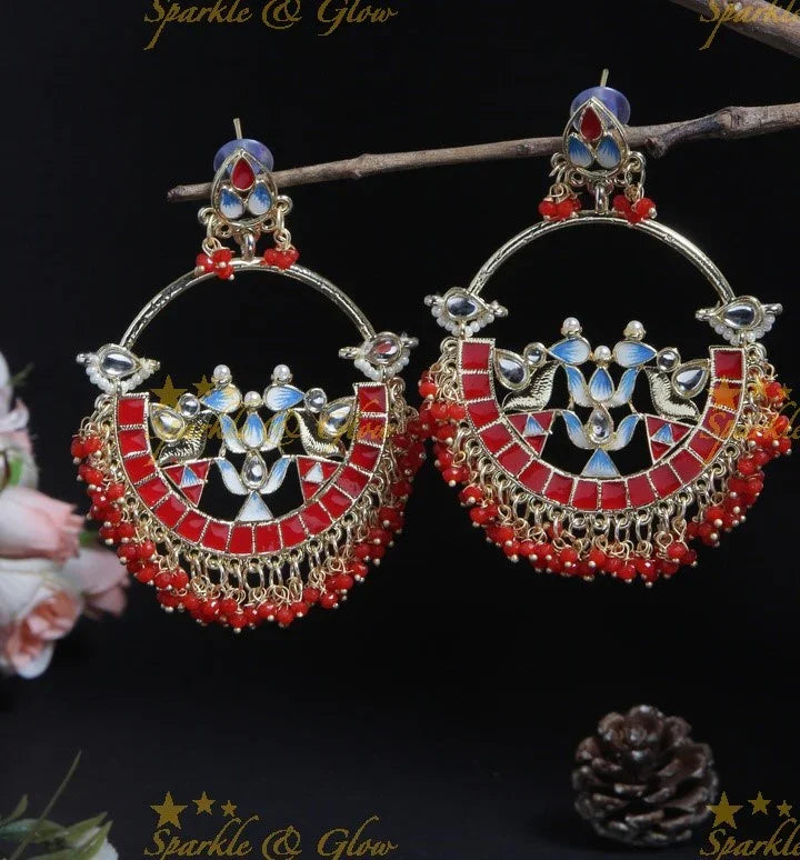 Yellow Meenakari Lotus Chandbali Earrings
