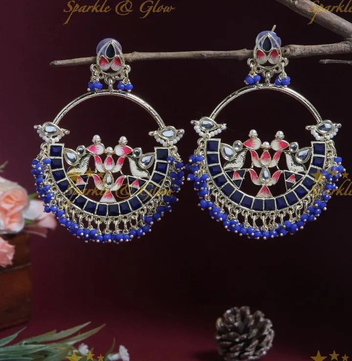 Yellow Meenakari Lotus Chandbali Earrings