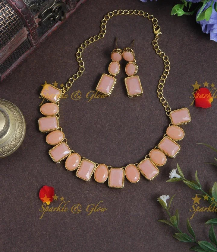 Exclusive stone short necklace-Sky Blue - Sparkle and Glow