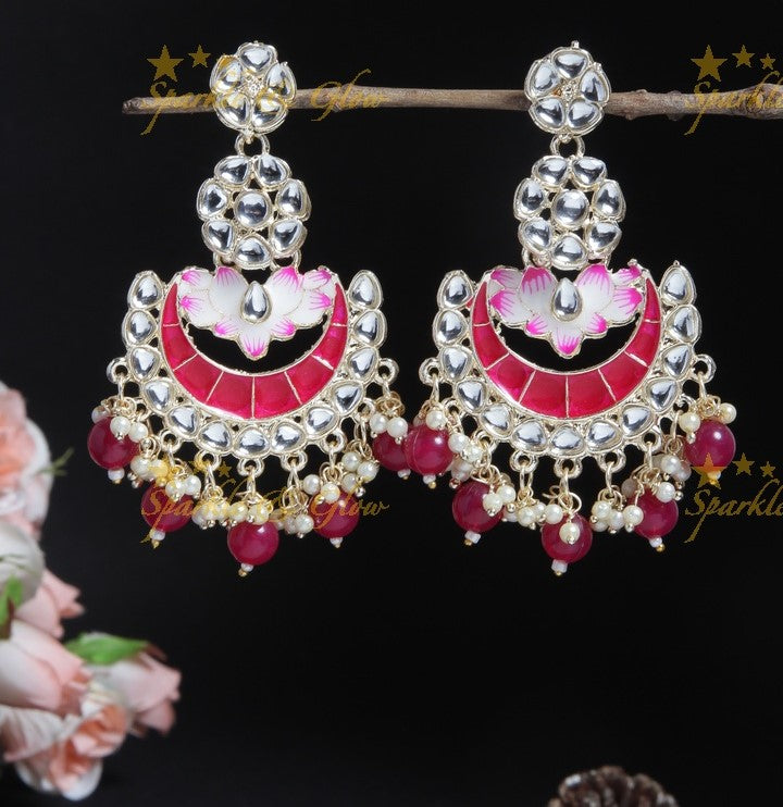 Beautiful half moon shaped bali with foral design- Pink