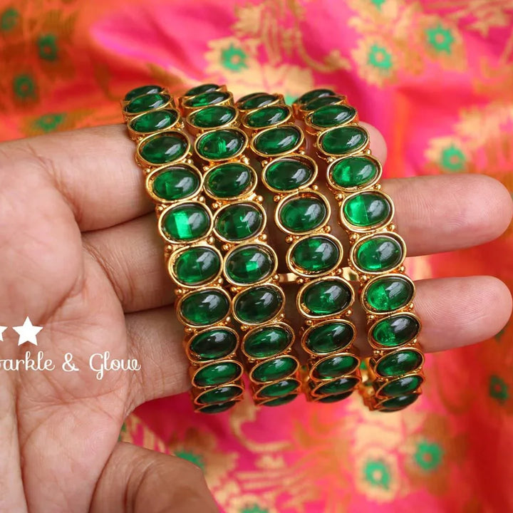 Kemp oval shaped stones Bangles set of four - Sparkle and Glow