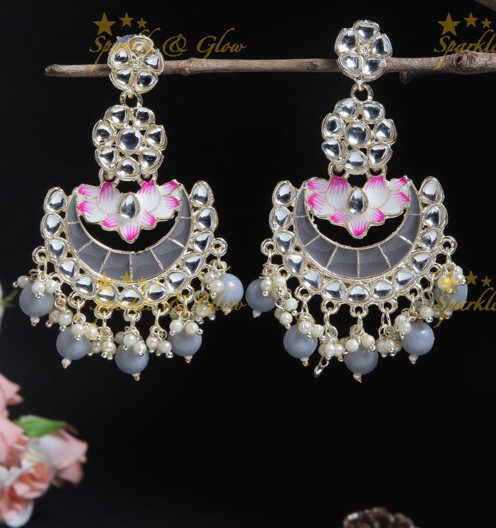 Beautiful half moon shaped bali with foral design- Pink