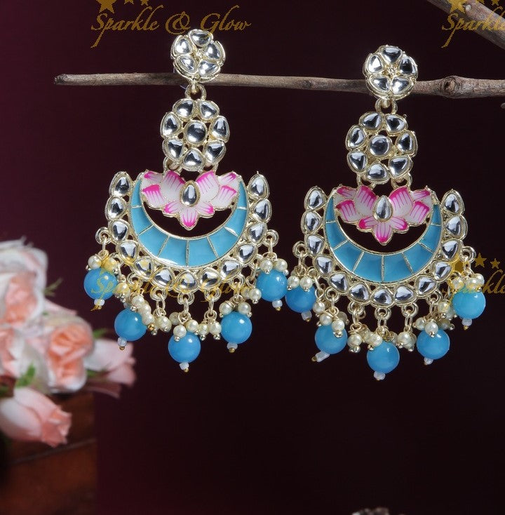 Beautiful half moon shaped bali with foral design- Pink
