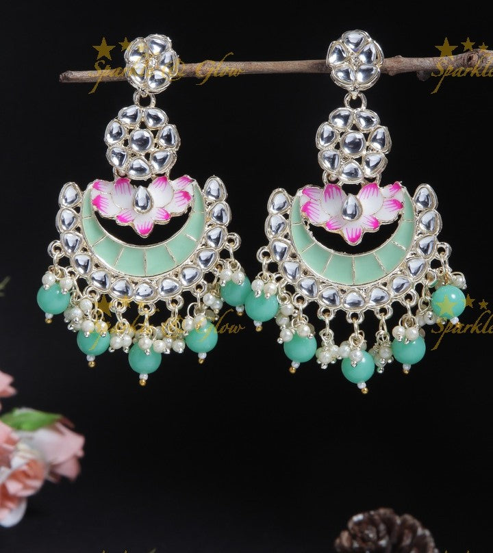 Beautiful half moon shaped bali with foral design- Pink