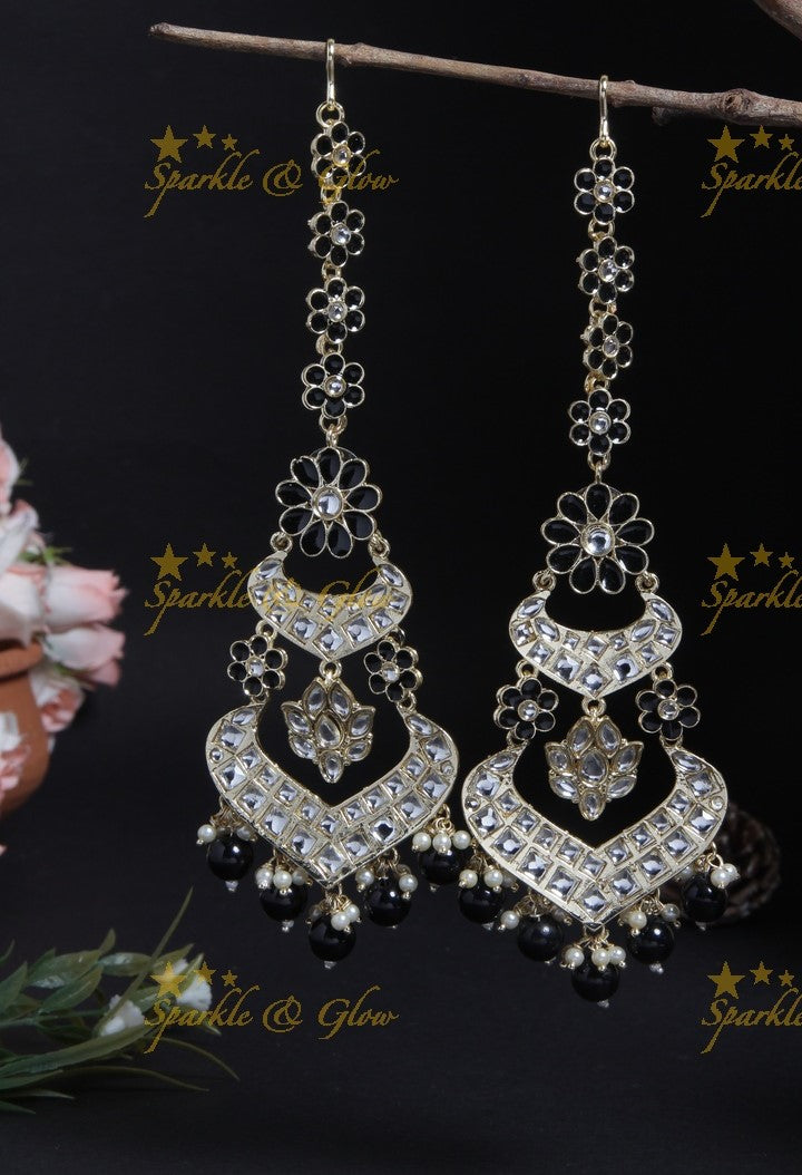 Beautiful floral chandbali with ear chain- Mint Green