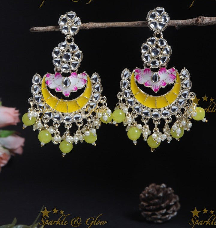 Beautiful half moon shaped bali with foral design- Pink