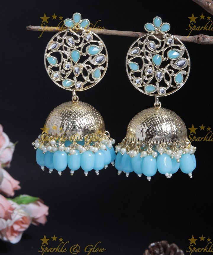 Traditional light weight design pearl jhumuka- White