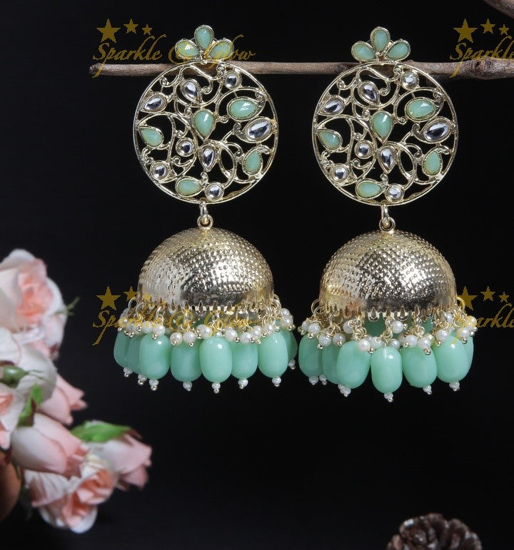 Traditional light weight design pearl jhumuka- White