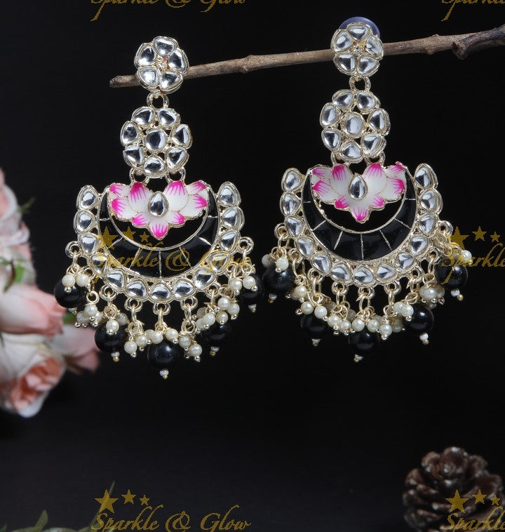 Beautiful half moon shaped bali with foral design- Pink