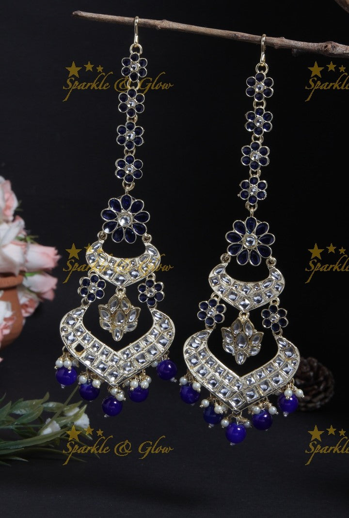 Beautiful floral chandbali with ear chain- Mint Green