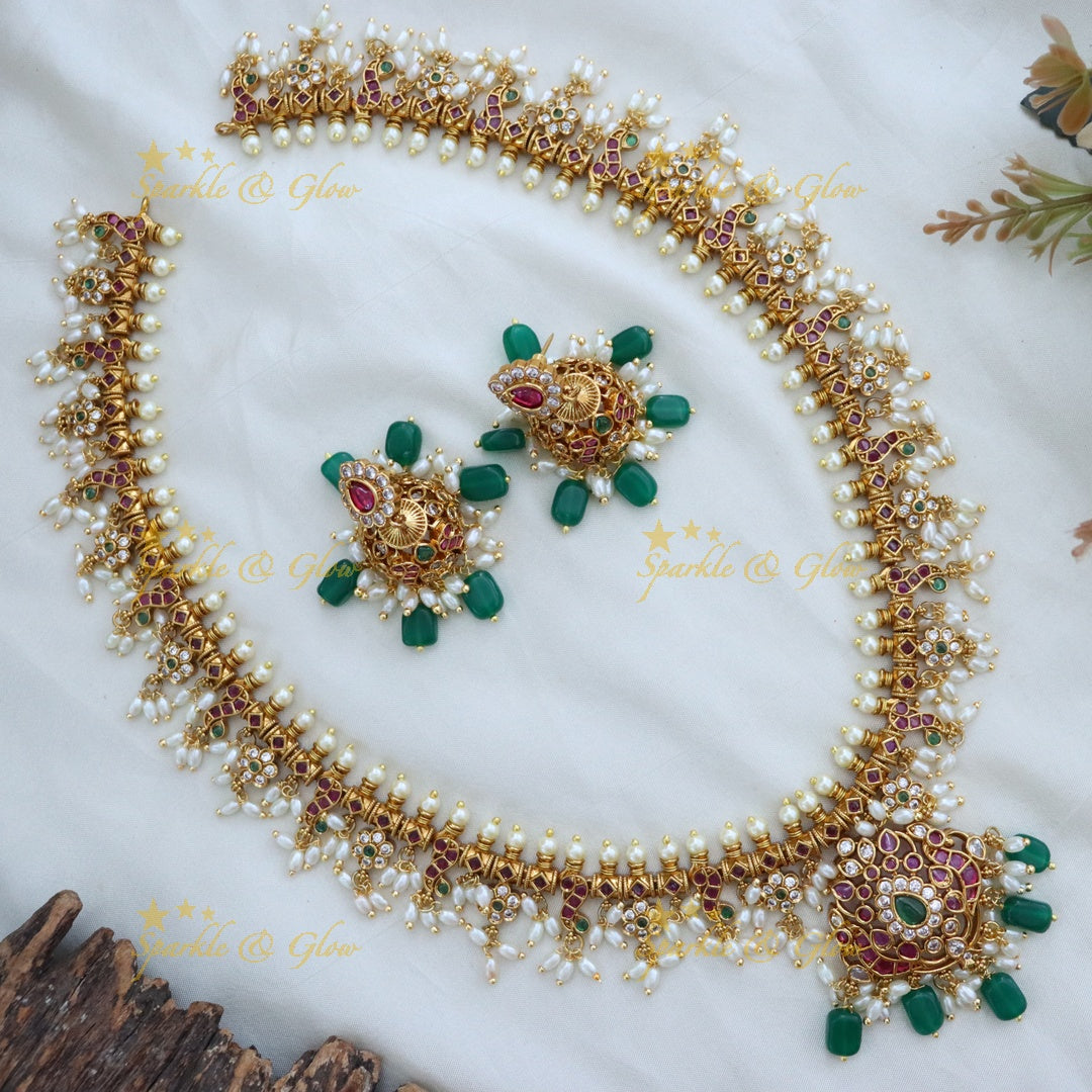 Exquisite Gold-Plated Necklace Set with Green Beads